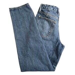 Good American Womens 4/27 90s Icon Distressed Medium Wash Mid Rise Straight Jean